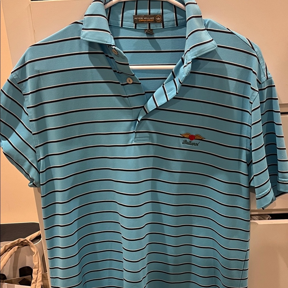 Peter Millar Aqua and Black Striped Polo (Baltusrol Golf Club)